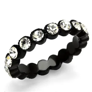 IP Black(Ion Plating) Stainless Steel Ring with Top Grade Crystal in Clear for Women Style TK2207