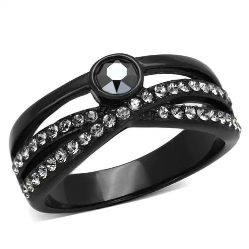 IP Black(Ion Plating) Stainless Steel Ring with Top Grade Crystal in Hematite for Women Style TK1620