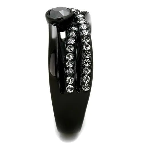 IP Black(Ion Plating) Stainless Steel Ring with Top Grade Crystal in Hematite for Women Style TK1620