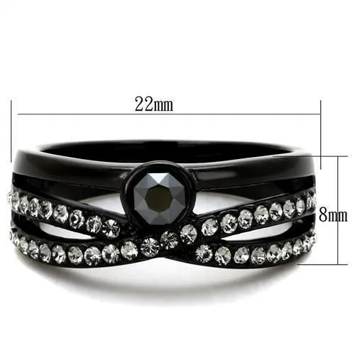 IP Black(Ion Plating) Stainless Steel Ring with Top Grade Crystal in Hematite for Women Style TK1620