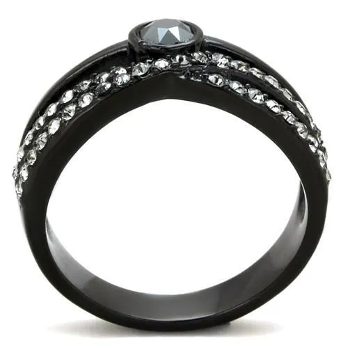 IP Black(Ion Plating) Stainless Steel Ring with Top Grade Crystal in Hematite for Women Style TK1620