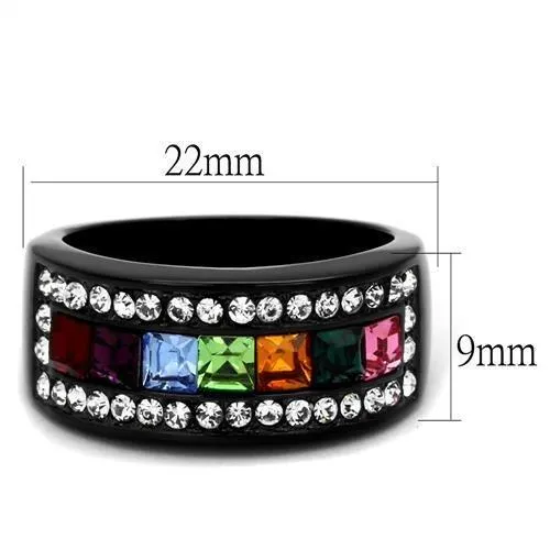 IP Black(Ion Plating) Stainless Steel Ring with Top Grade Crystal in Multi Color for Women Style TK1402J