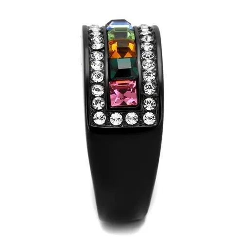 IP Black(Ion Plating) Stainless Steel Ring with Top Grade Crystal in Multi Color for Women Style TK1402J