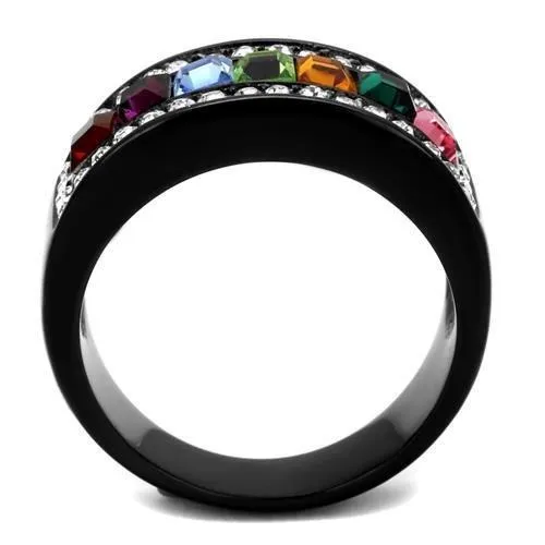 IP Black(Ion Plating) Stainless Steel Ring with Top Grade Crystal in Multi Color for Women Style TK1402J