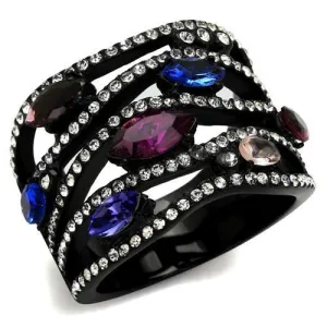 IP Black(Ion Plating) Stainless Steel Ring with Top Grade Crystal in Multi Color for Women Style TK2480