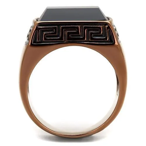 IP Coffee light Stainless Steel Ring with Synthetic Onyx in Jet for Women Style TK3014