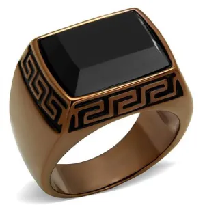 IP Coffee light Stainless Steel Ring with Synthetic Onyx in Jet for Women Style TK3014