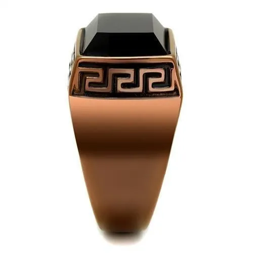 IP Coffee light Stainless Steel Ring with Synthetic Onyx in Jet for Women Style TK3014