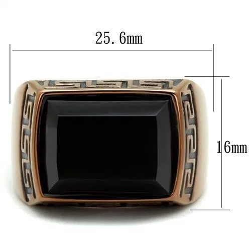 IP Coffee light Stainless Steel Ring with Synthetic Onyx in Jet for Women Style TK3014