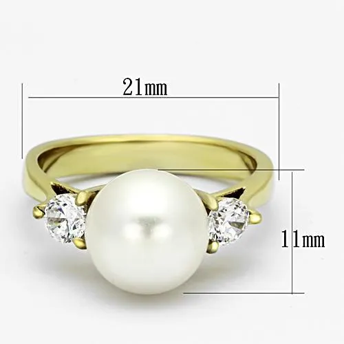 IP Gold(Ion Plating) Stainless Steel Ring with Synthetic Pearl in White for Women Style TK1103