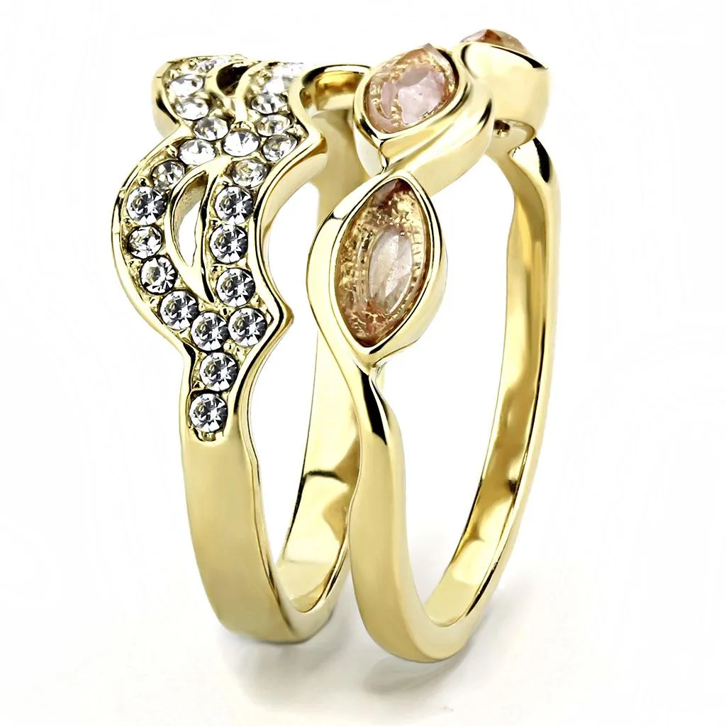 IP Gold(Ion Plating) Stainless Steel Ring with Synthetic Synthetic Glass in Light Peach for Women Style TK3521