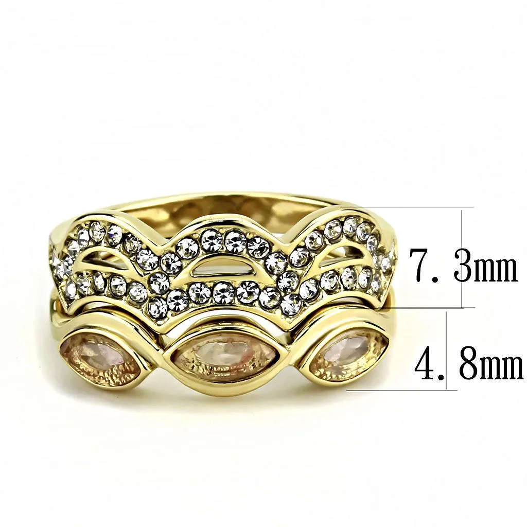 IP Gold(Ion Plating) Stainless Steel Ring with Synthetic Synthetic Glass in Light Peach for Women Style TK3521