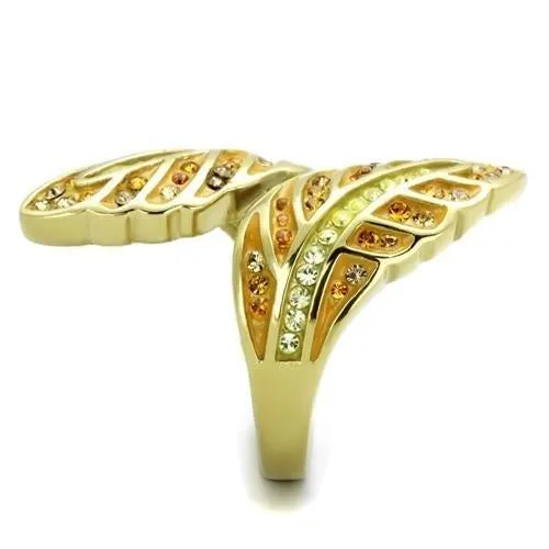 IP Gold(Ion Plating) Stainless Steel Ring with Top Grade Crystal in Multi Color for Women Style TK1849