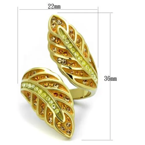 IP Gold(Ion Plating) Stainless Steel Ring with Top Grade Crystal in Multi Color for Women Style TK1849