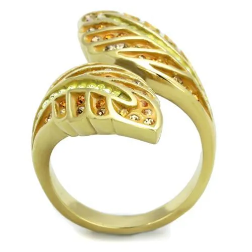 IP Gold(Ion Plating) Stainless Steel Ring with Top Grade Crystal in Multi Color for Women Style TK1849