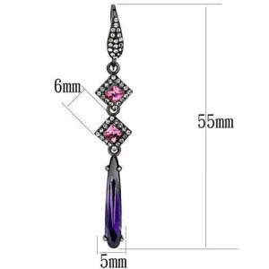 IP Light Black (IP Gun) Stainless Steel Earrings with AAA Grade CZ in Amethyst for Women Amethyst Stone Color Style TK2712