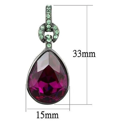 IP Light Black (IP Gun) Stainless Steel Earrings with Top Grade Crystal in Fuchsia for Women Fuchsia Stone Color Style TK2726