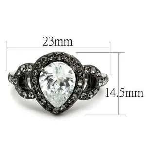 IP Light Black (IP Gun) Stainless Steel Ring with AAA Grade CZ in Clear for Women Style TK2655