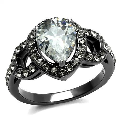 IP Light Black (IP Gun) Stainless Steel Ring with AAA Grade CZ in Clear for Women Style TK2655