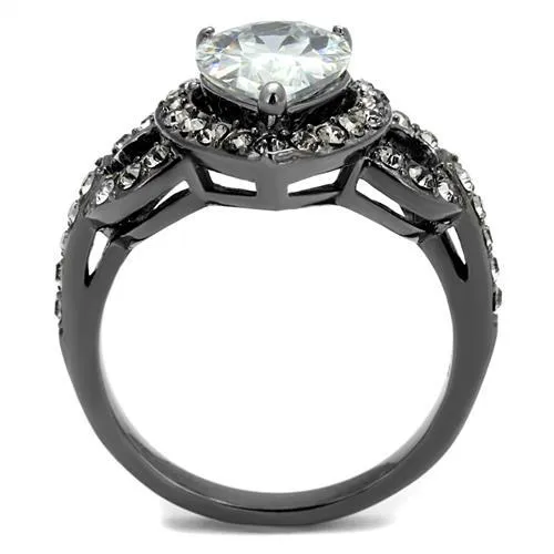 IP Light Black (IP Gun) Stainless Steel Ring with AAA Grade CZ in Clear for Women Style TK2655