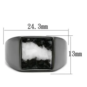 IP Light Black (IP Gun) Stainless Steel Ring with Semi-Precious Zebra Jasper in Gray for Women Style TK3005