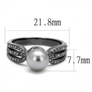 IP Light Black (IP Gun) Stainless Steel Ring with Synthetic Pearl in Gray for Women Style TK3170