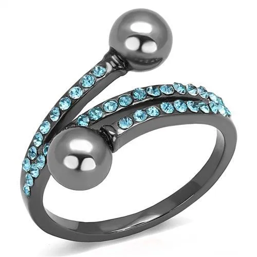 IP Light Black (IP Gun) Stainless Steel Ring with Synthetic Pearl in Gray for Women Style TK3204