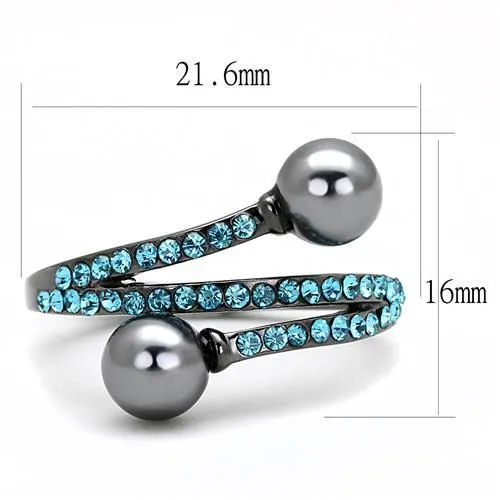 IP Light Black (IP Gun) Stainless Steel Ring with Synthetic Pearl in Gray for Women Style TK3204