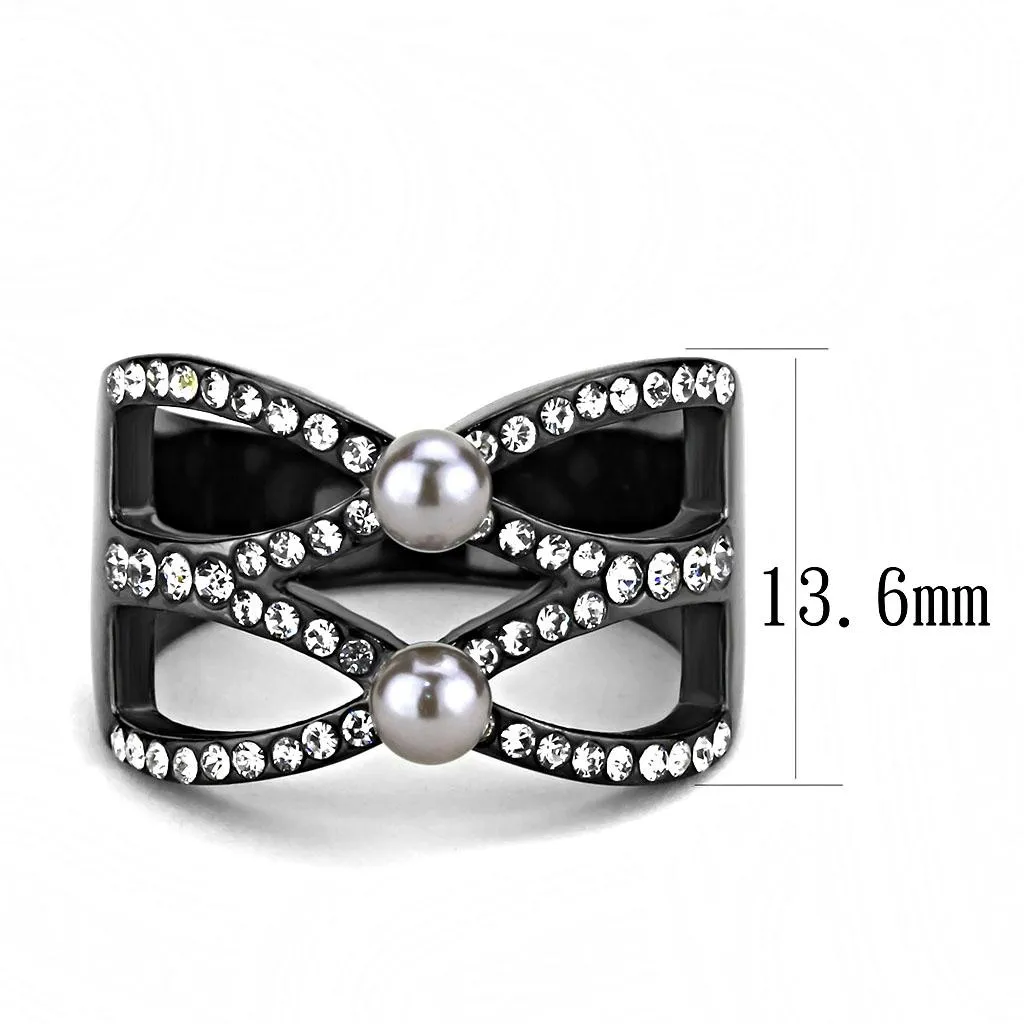 IP Light Black (IP Gun) Stainless Steel Ring with Synthetic Pearl in Gray for Women Style TK3515