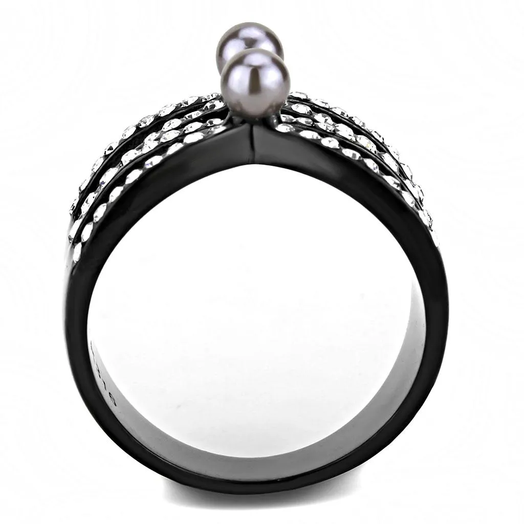 IP Light Black (IP Gun) Stainless Steel Ring with Synthetic Pearl in Gray for Women Style TK3515