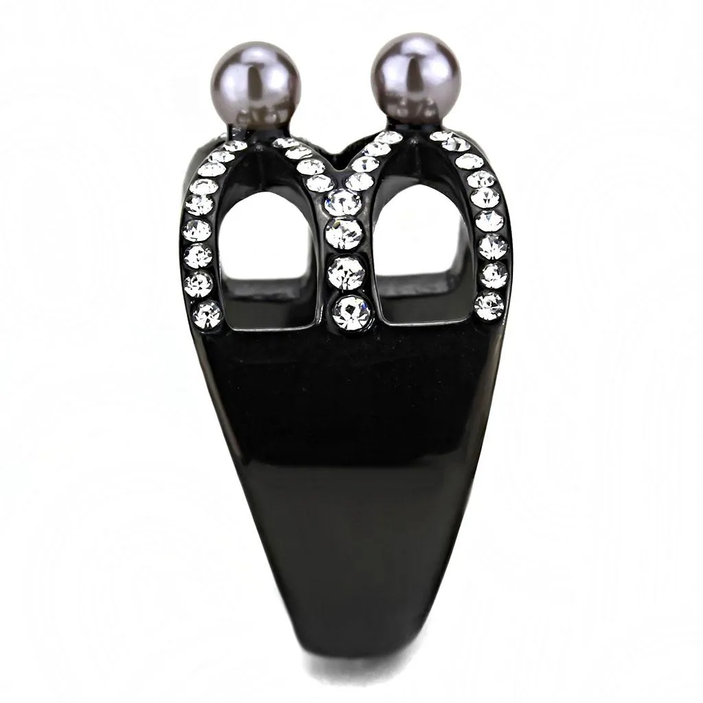 IP Light Black (IP Gun) Stainless Steel Ring with Synthetic Pearl in Gray for Women Style TK3515