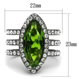 IP Light Black (IP Gun) Stainless Steel Ring with Synthetic Synthetic Glass in Peridot for Women Style TK2989