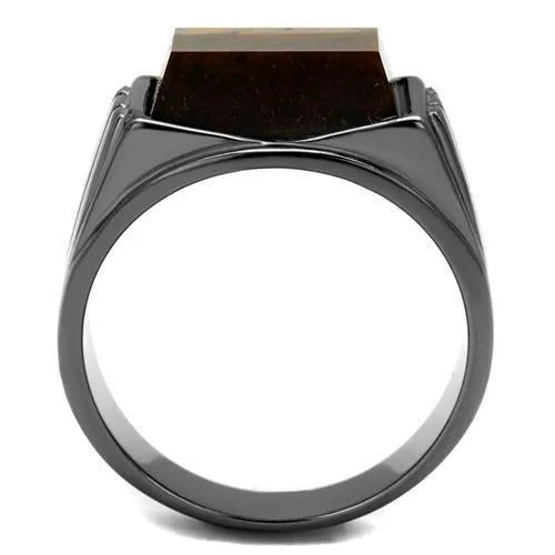 IP Light Black (IP Gun) Stainless Steel Ring with Synthetic Tiger Eye in Topaz for Women Style TK3001