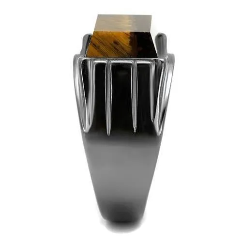 IP Light Black (IP Gun) Stainless Steel Ring with Synthetic Tiger Eye in Topaz for Women Style TK3001