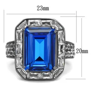 IP Light Black (IP Gun) Stainless Steel Ring with Top Grade Crystal in Capri Blue for Women Style TK2758