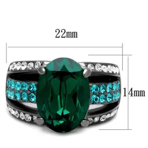 IP Light Black (IP Gun) Stainless Steel Ring with Top Grade Crystal in Emerald for Women Style TK2759