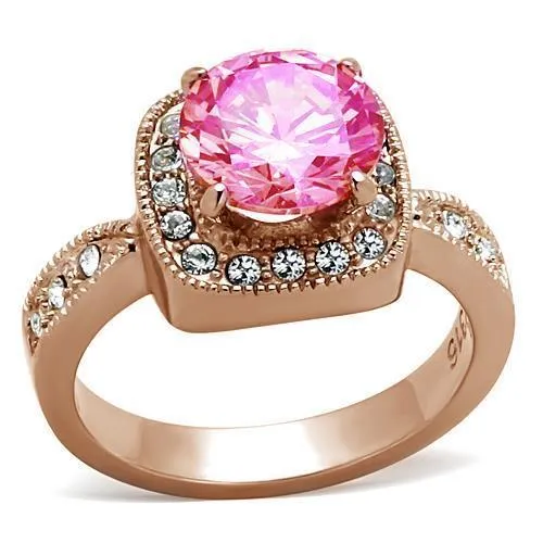 IP Rose Gold(Ion Plating) Brass Ring with AAA Grade CZ in Light Rose for Women Style LOA1149