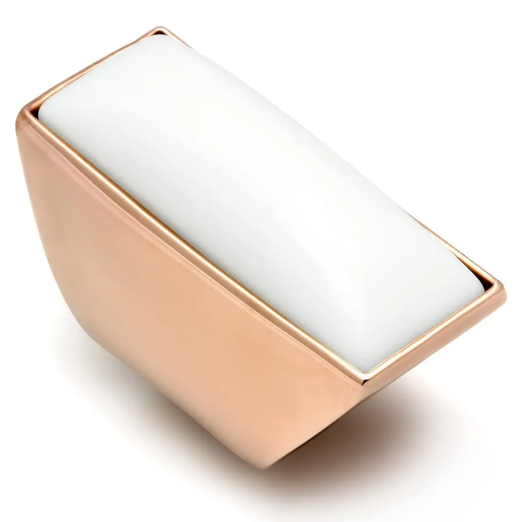 IP Rose Gold(Ion Plating) Brass Ring with Synthetic Synthetic Stone in White for Women Style GL164