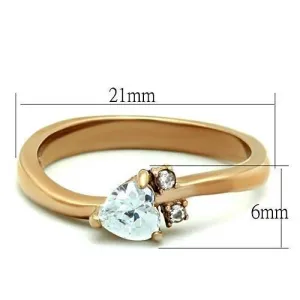 IP Rose Gold(Ion Plating) Stainless Steel Ring with AAA Grade CZ in Clear for Women Style TK1591