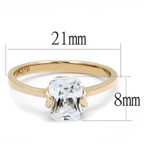 IP Rose Gold(Ion Plating) Stainless Steel Ring with AAA Grade CZ in Clear for Women Style TK3179