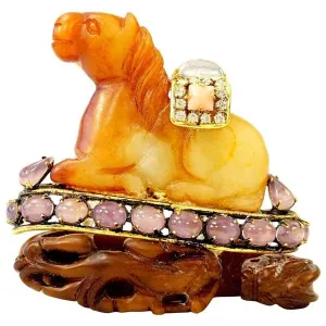 Iradj Moini Agate Jeweled Horse Brooch