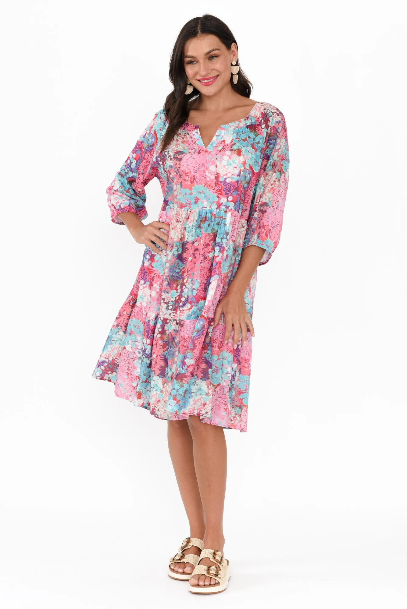 Irene Pink Blossom Cotton Blend Dress