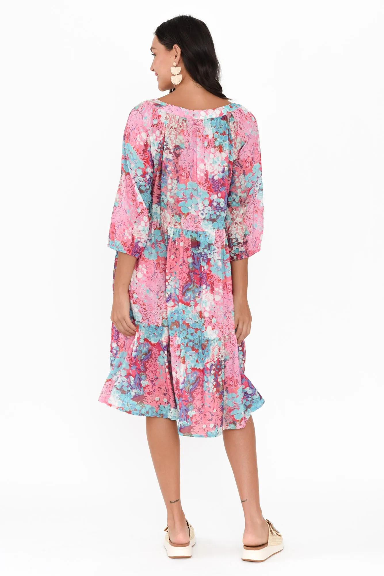 Irene Pink Blossom Cotton Blend Dress