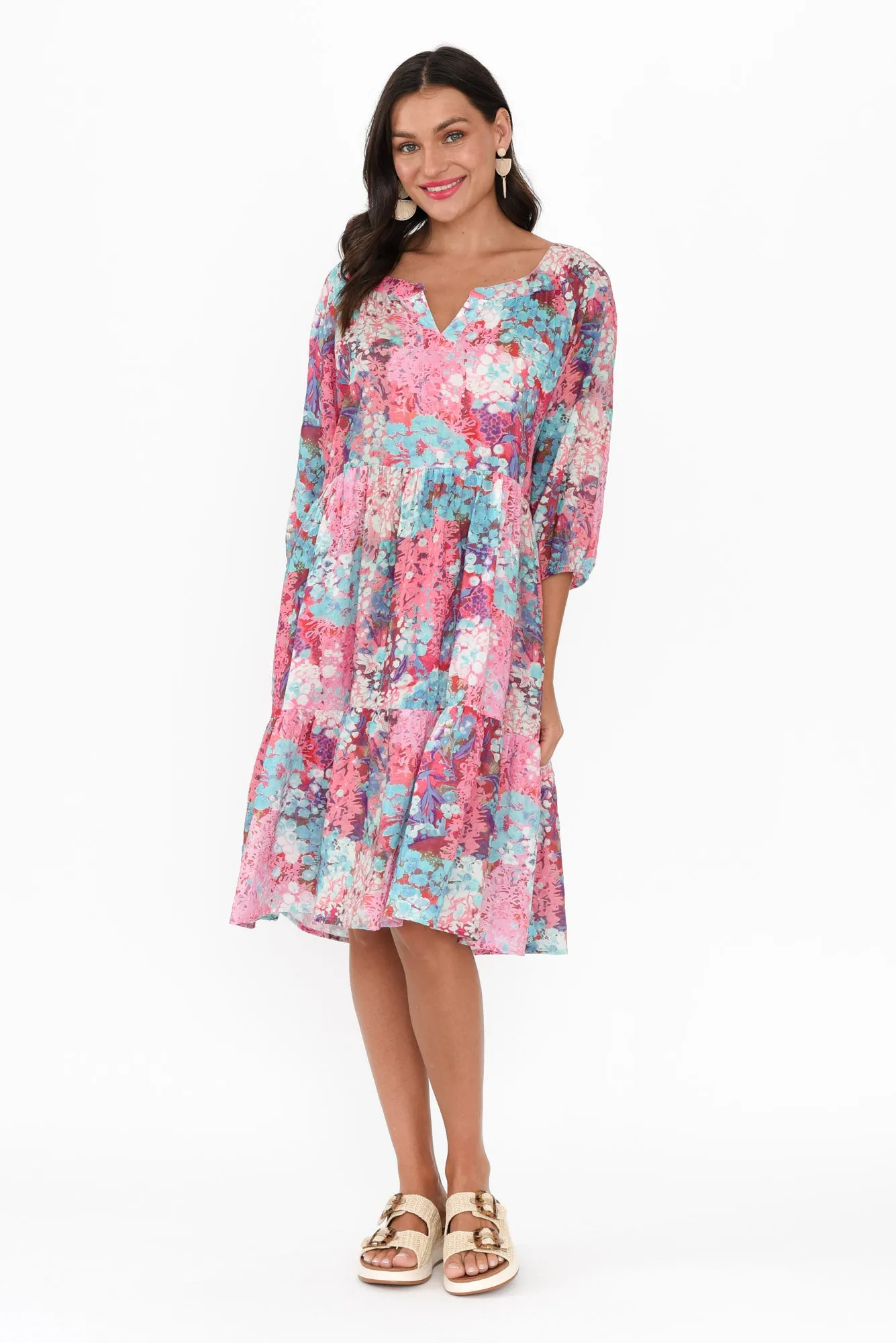 Irene Pink Blossom Cotton Blend Dress