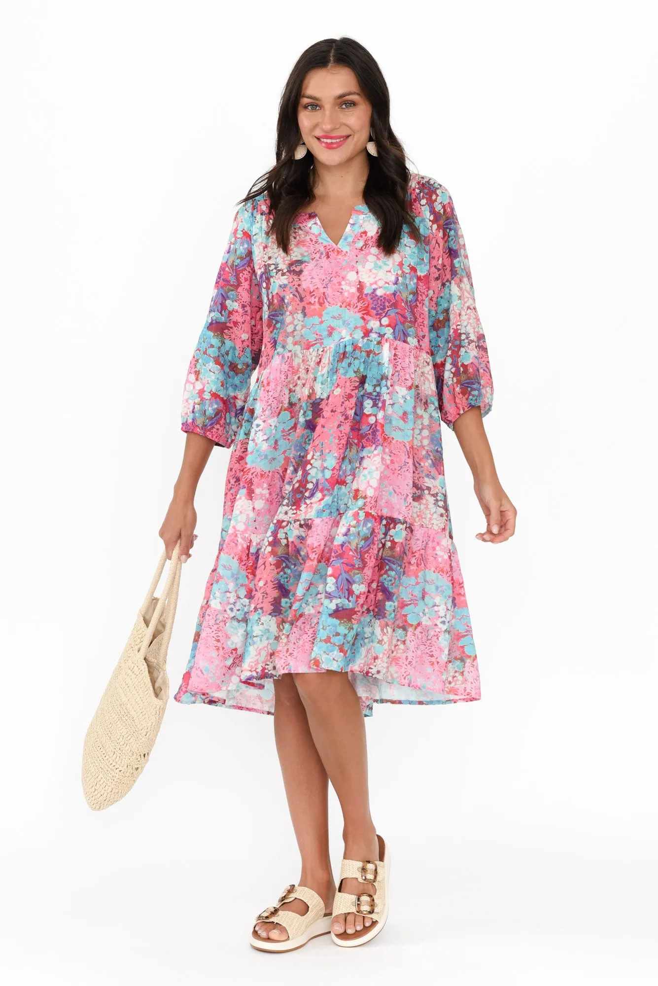 Irene Pink Blossom Cotton Blend Dress