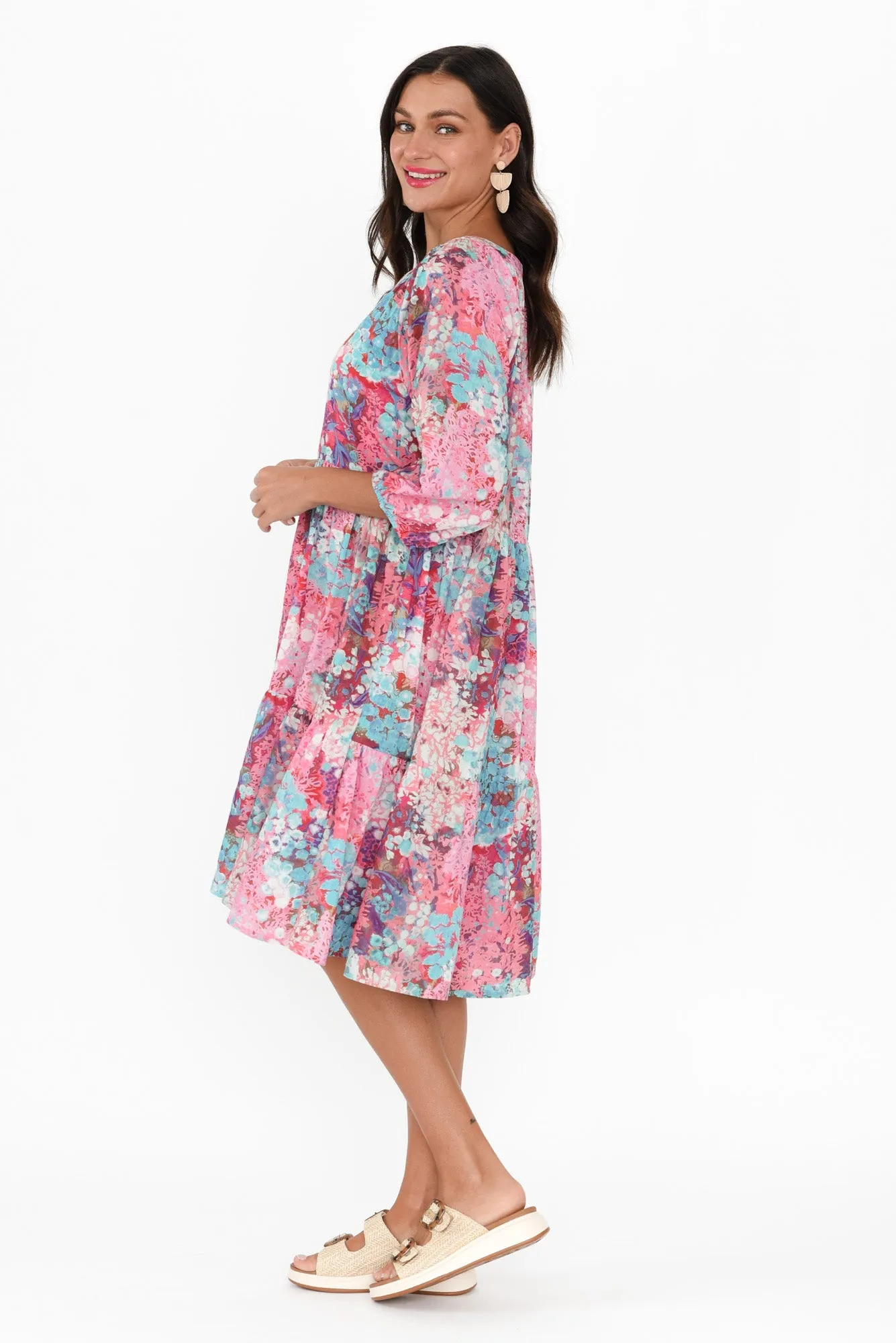 Irene Pink Blossom Cotton Blend Dress