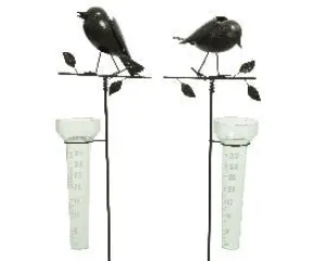 Iron Bird Garden Stake and Rain Gauge