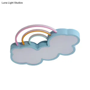 Iron Rainbow & Cloud LED Flushmount Ceiling Light for Nursery - White/Blue - 19"/23