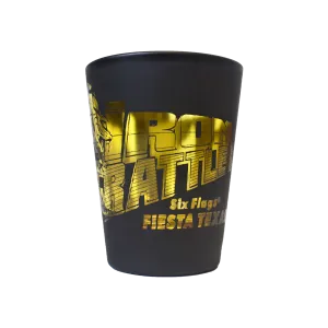 IRON RATTLER MATTE BLACK SHOT GLASS (SIX FLAGS FIESTA TEXAS)