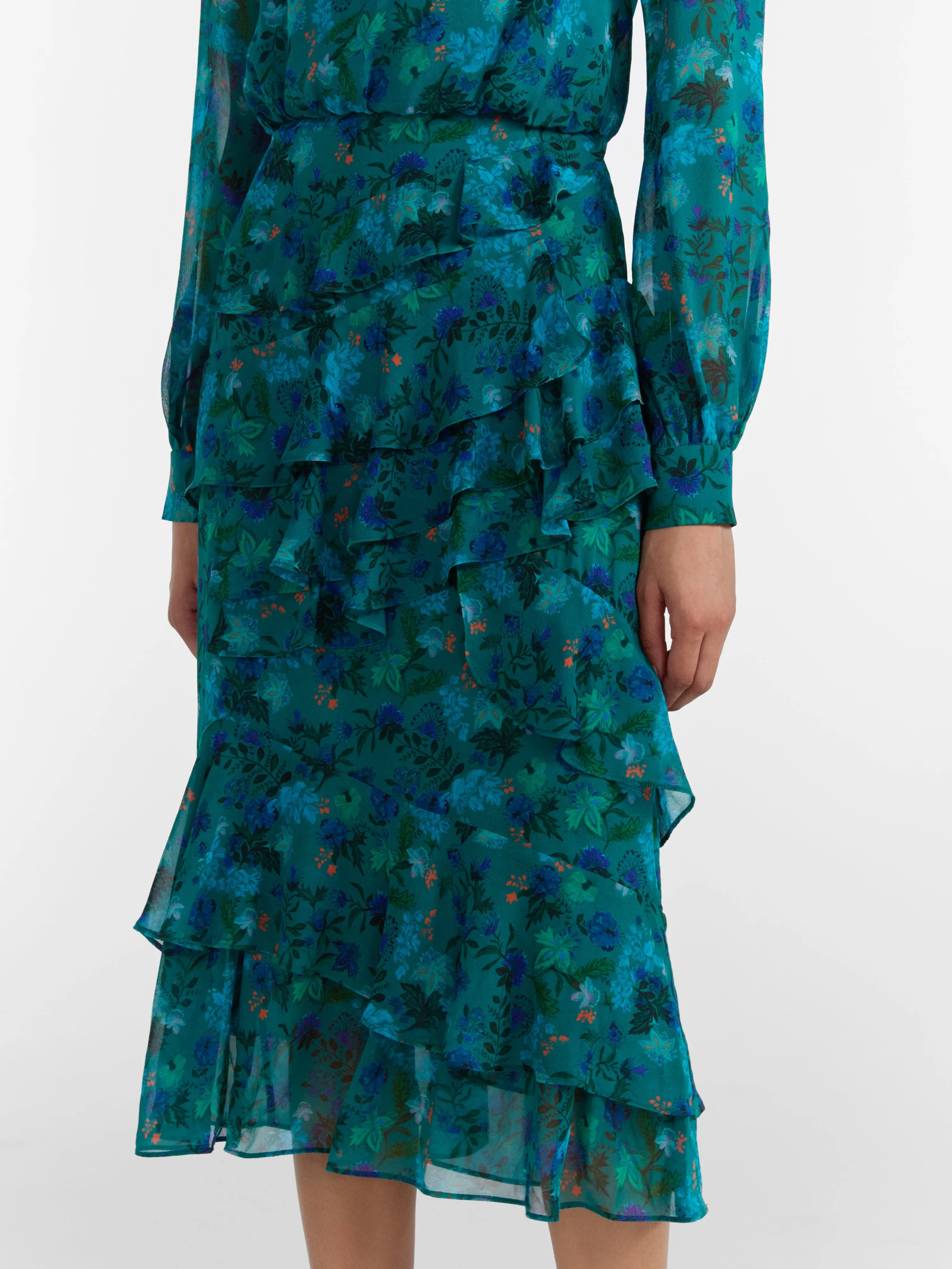 Isa Ruffle Dress in Flori Peacock